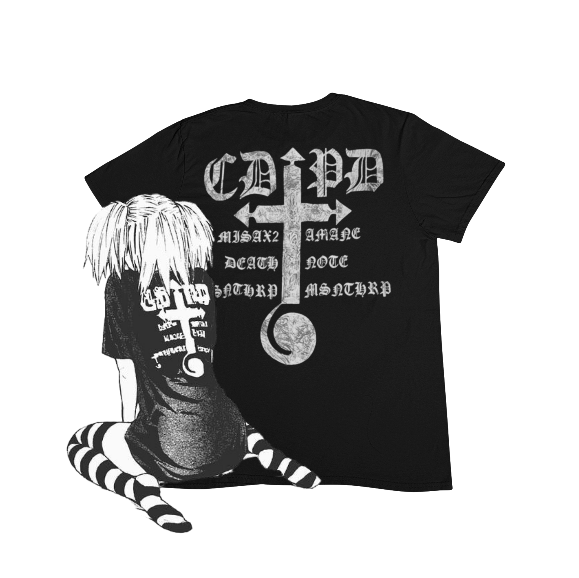 Death Note: Misa Amane (manga shirt design) – Front and Back Anime y2k T-Shirt / Hoodie / Sweater | Cool Anime Cyber Streetwear