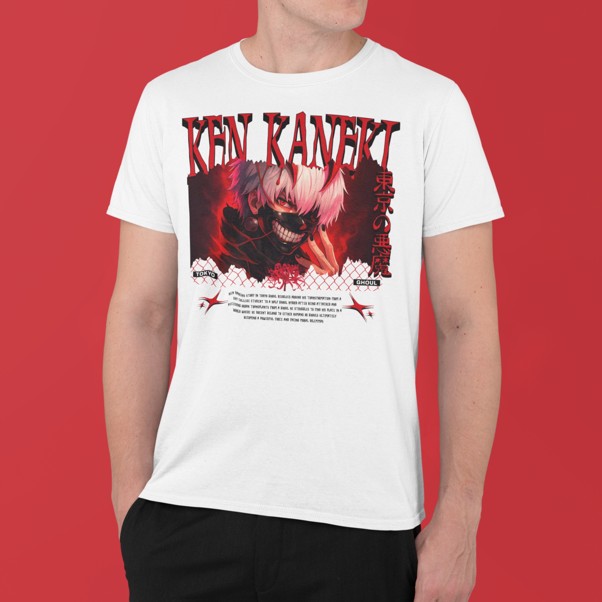 Tokyo Ghoul: Ken Kenaki –  Anime T-Shirt / Hoodie / Ken Kaneki Graphic Tee | Spider Lily themed Tokyo Ghoul Kaneki Streetwear