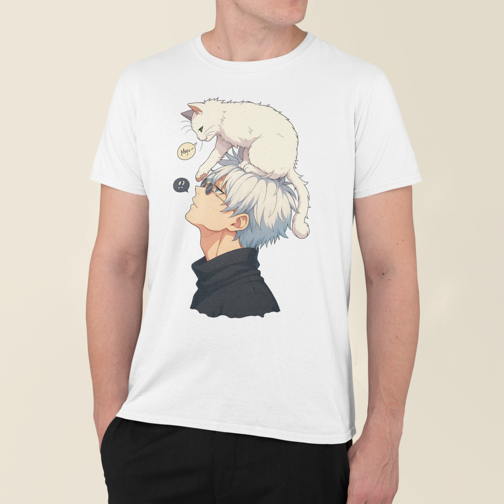 Jujutsu Kaisen: Satoru Gojo & Kitty –  Anime T-Shirt / Hoodie / Gojo With Cat Graphic Tee | Jujutsu Kaisen Streetwear