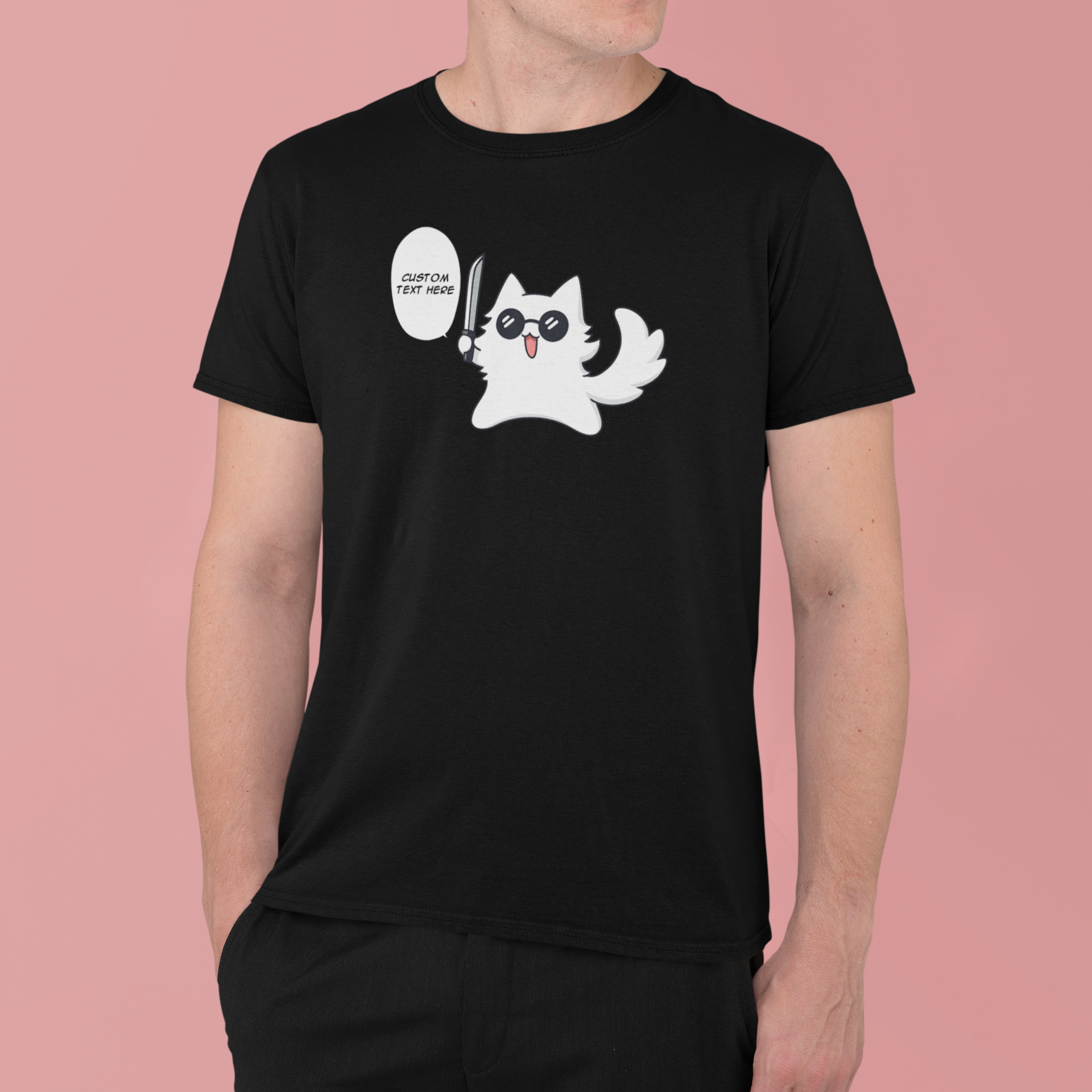 Gojo Satoru Cat Chibi: CUSTOM text –  Jujutsu Kaisen T-Shirt / Hoodie / Sweater | Cute Anime Streetwear