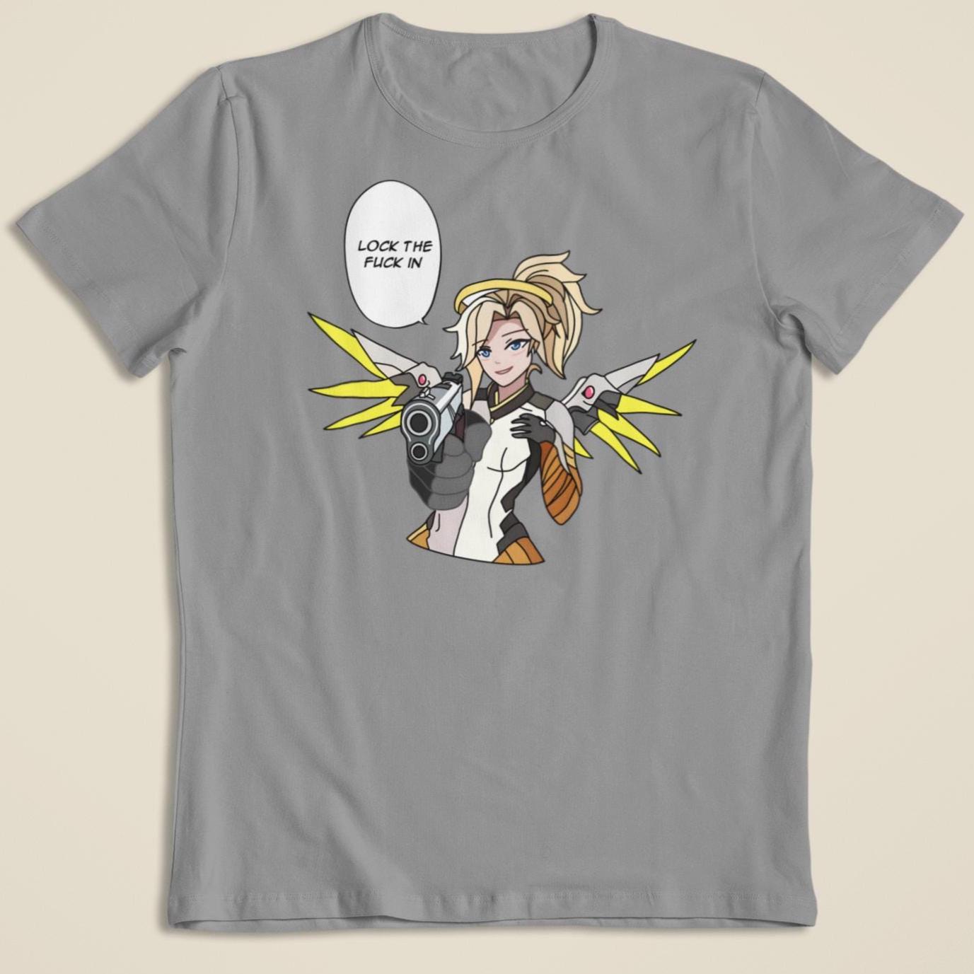 Mercy Overwatch: CUSTOM text / 'Lock the fuck in' Funny T-Shirt / Hoodie / Sweater | Gaming Streetwear
