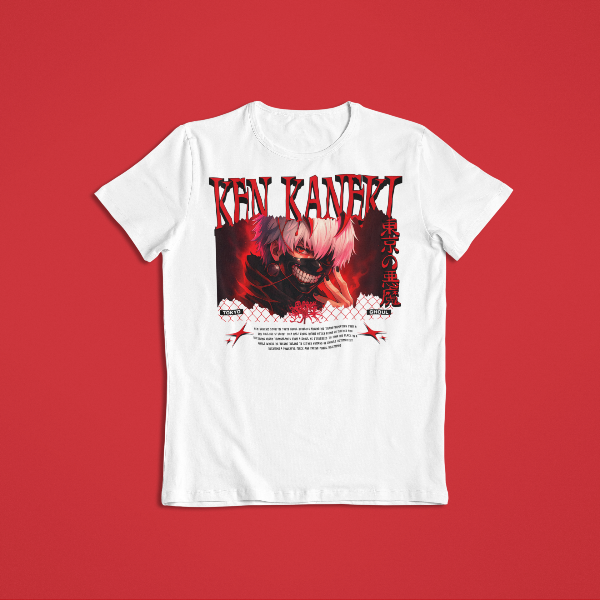 Tokyo Ghoul: Ken Kenaki –  Anime T-Shirt / Hoodie / Ken Kaneki Graphic Tee | Spider Lily themed Tokyo Ghoul Kaneki Streetwear