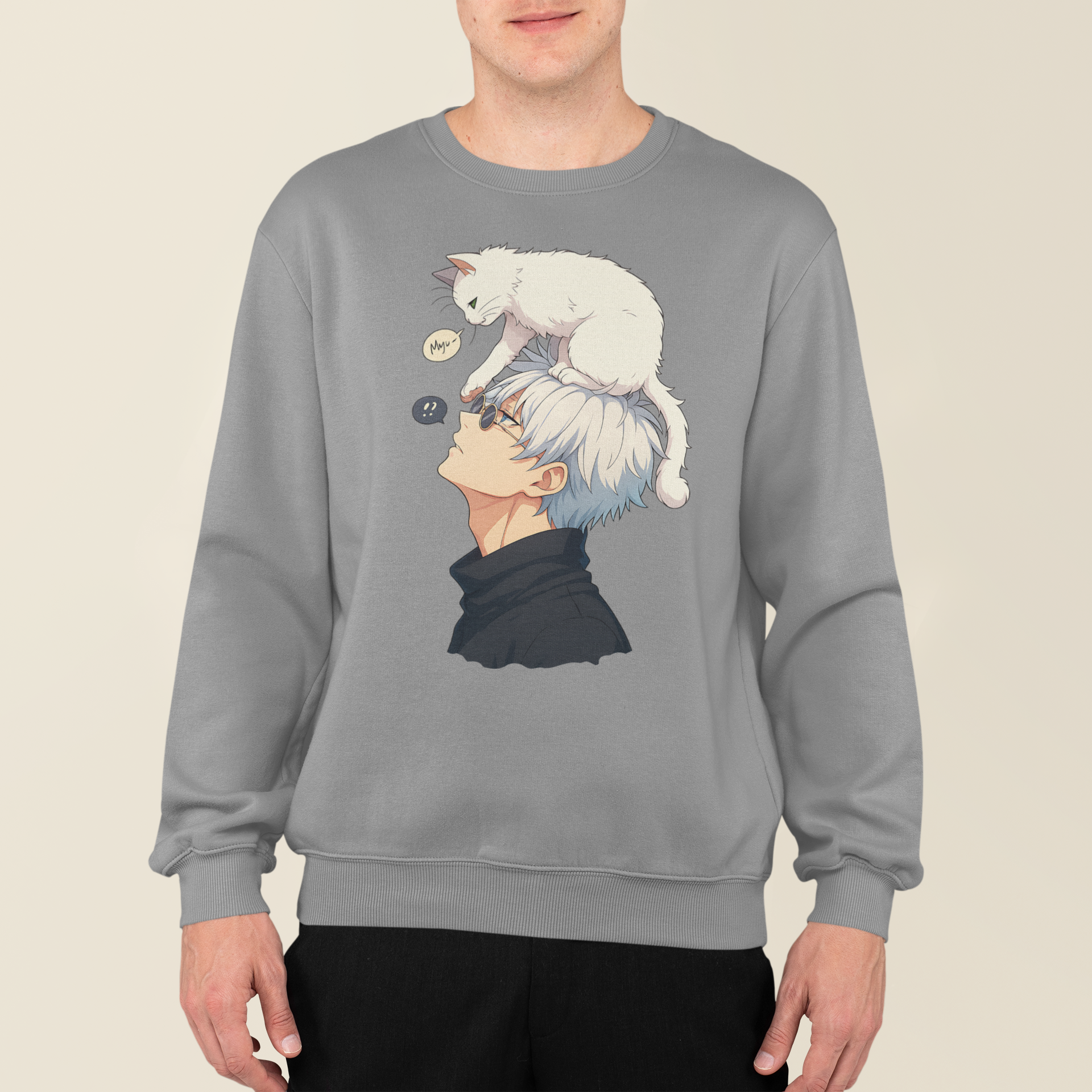 Jujutsu Kaisen: Satoru Gojo & Kitty –  Anime T-Shirt / Hoodie / Gojo With Cat Graphic Tee | Jujutsu Kaisen Streetwear