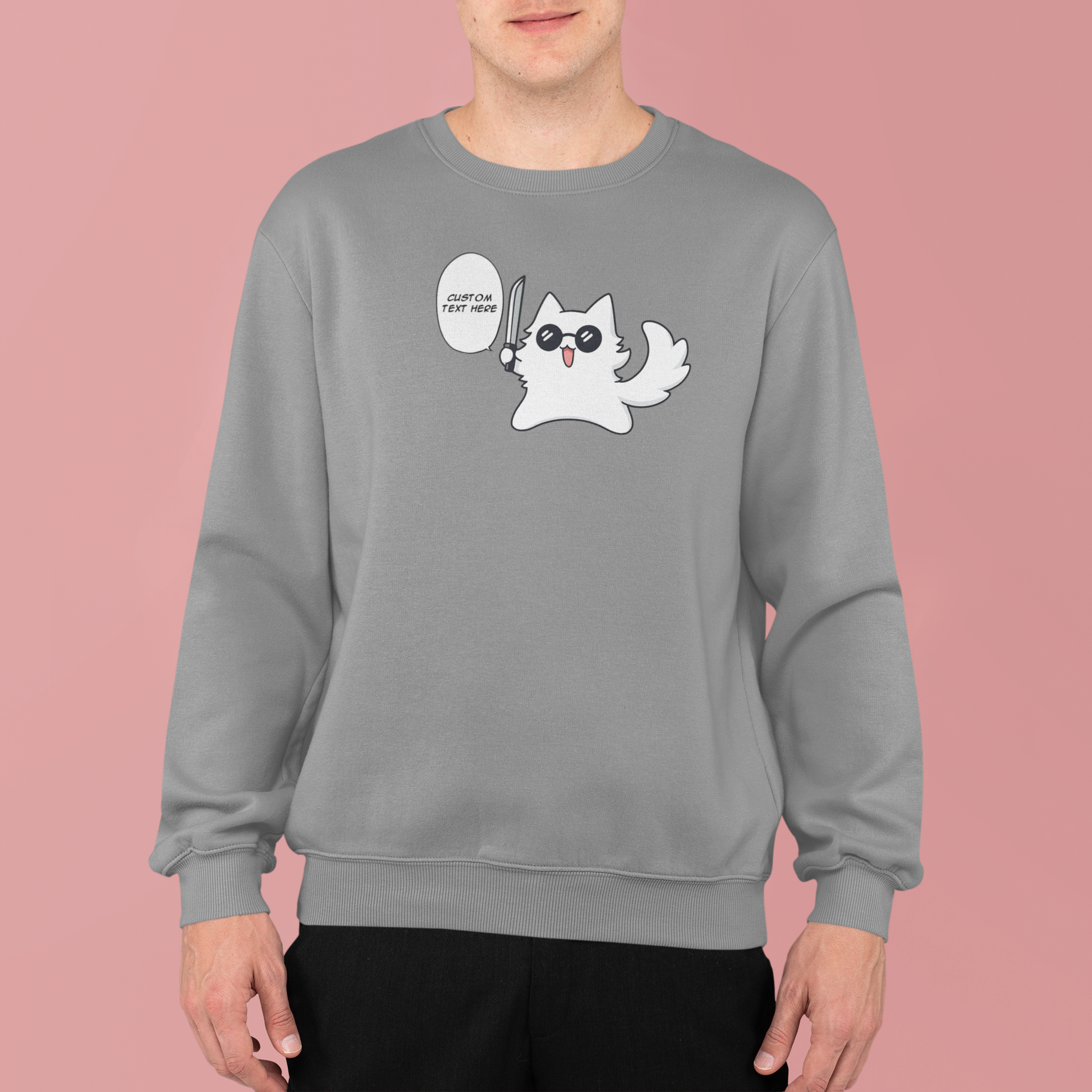 Gojo Satoru Cat Chibi: CUSTOM text –  Jujutsu Kaisen T-Shirt / Hoodie / Sweater | Cute Anime Streetwear